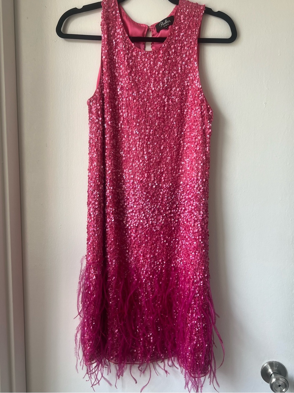 Parker Pink Sequin Feather Mini Dress